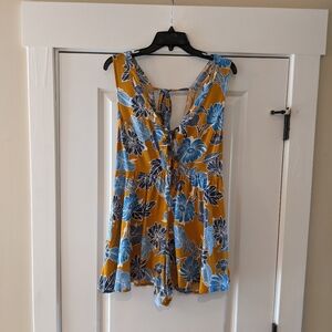 Milibon Yellow and Blue Floral Romper, Size S